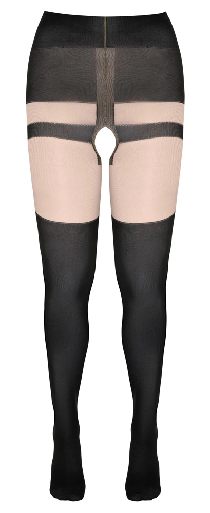 Cottelli Legwear pėdkelnės su atviru tarpkojiu, dirželių ir kaspinėlių raštu, juodos