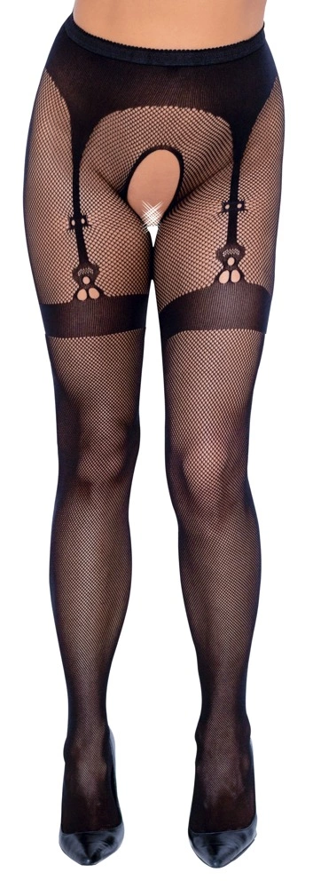 Cottelli Legwear tinklinės pėdkelnės su kojinių laikiklių raštu, S-L, juodos