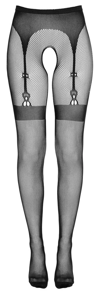 Cottelli Legwear tinklinės pėdkelnės su kojinių laikiklių raštu, S-L, juodos