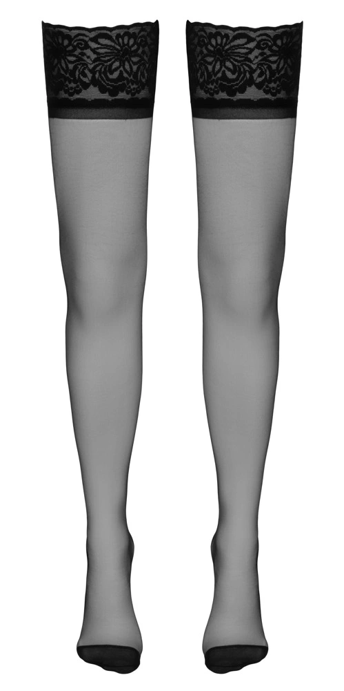 Cottelli Legwear savaime besilaikančios kojinės 20 den su siūle ir nėrinių viršumi, juodos