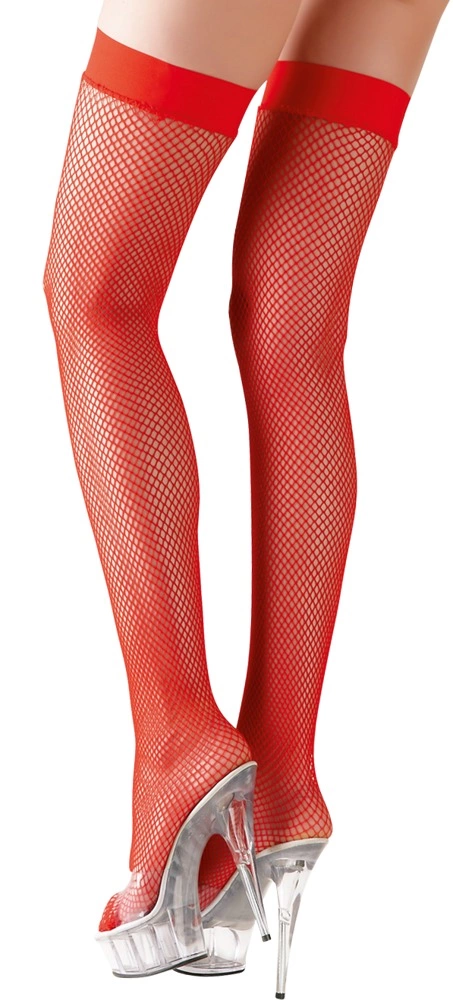Cottelli Legwear tinklinės kojinės su silikonine juostele, raudonos, S