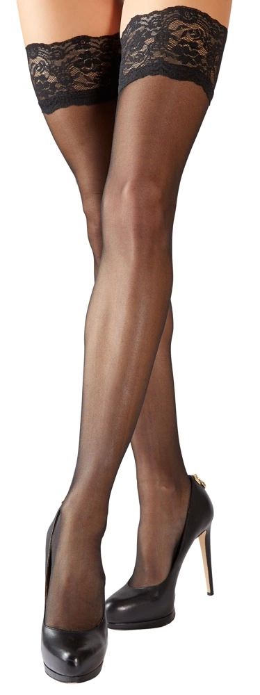 Cottelli Legwear savaime besilaikančios kojinės 20 DEN su 11 cm nėrinių juosta, juodos