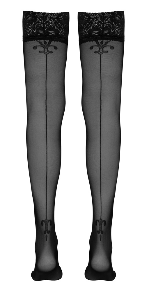 Cottelli Legwear savaime besilaikančios kojinės su siūle, 8 cm nėriniai, juodos