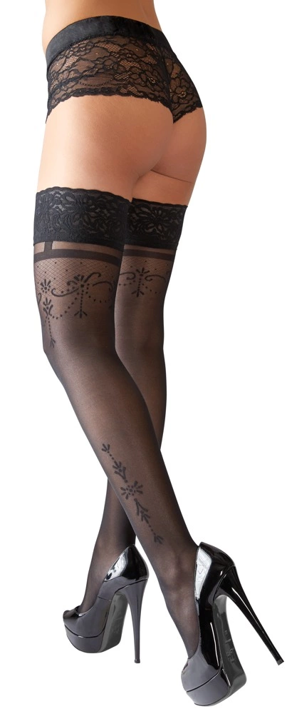 Cottelli Legwear kojinės su nėriniais ir silikonine juostele, juodos, 5 dydis