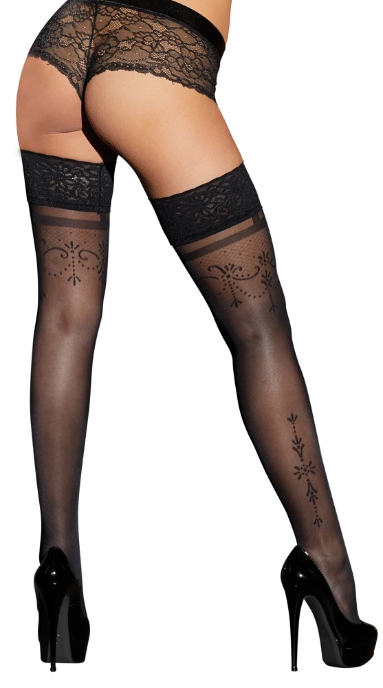 Cottelli Legwear kojinės su nėriniais ir silikonine juostele, juodos, 5 dydis