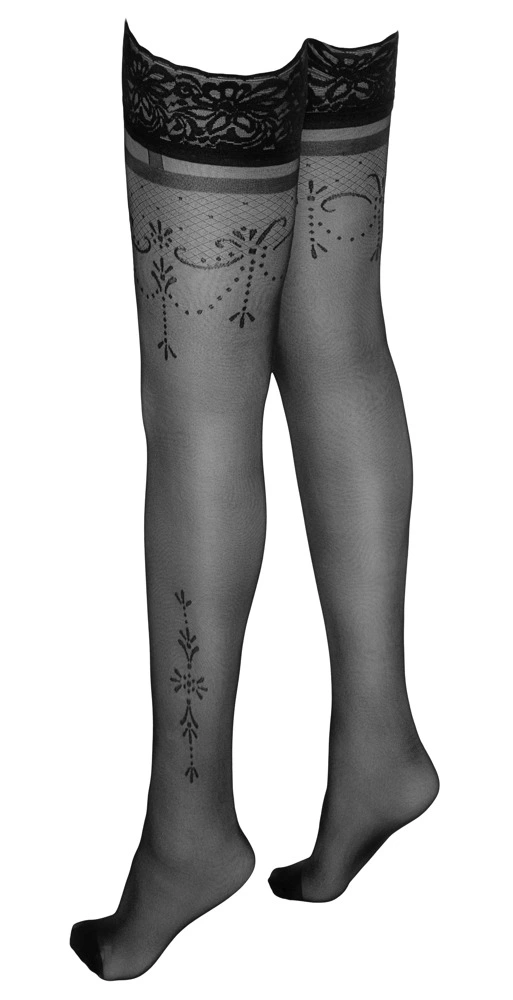 Cottelli Legwear kojinės su nėriniais ir silikonine juostele, juodos, 5 dydis