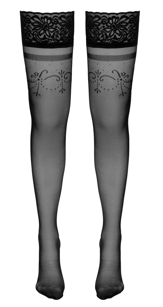 Cottelli Legwear kojinės su nėriniais ir silikonine juostele, juodos, 5 dydis