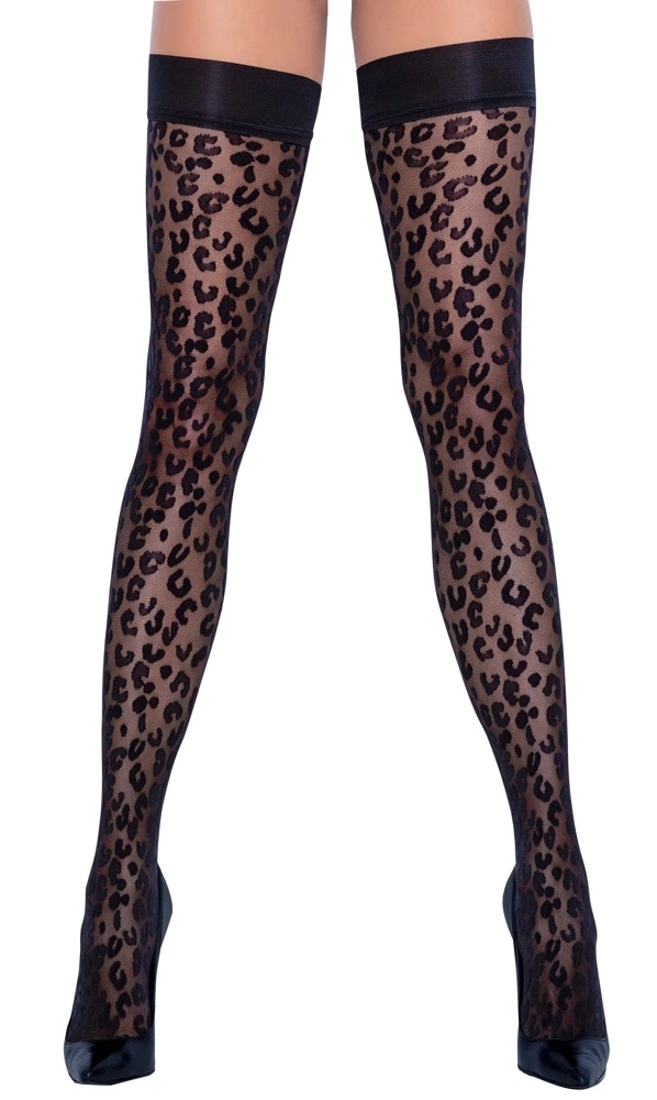 Cottelli Legwear savaime besilaikančios kojinės su leopardo raštu, juodos, 30 den, 2 dydis
