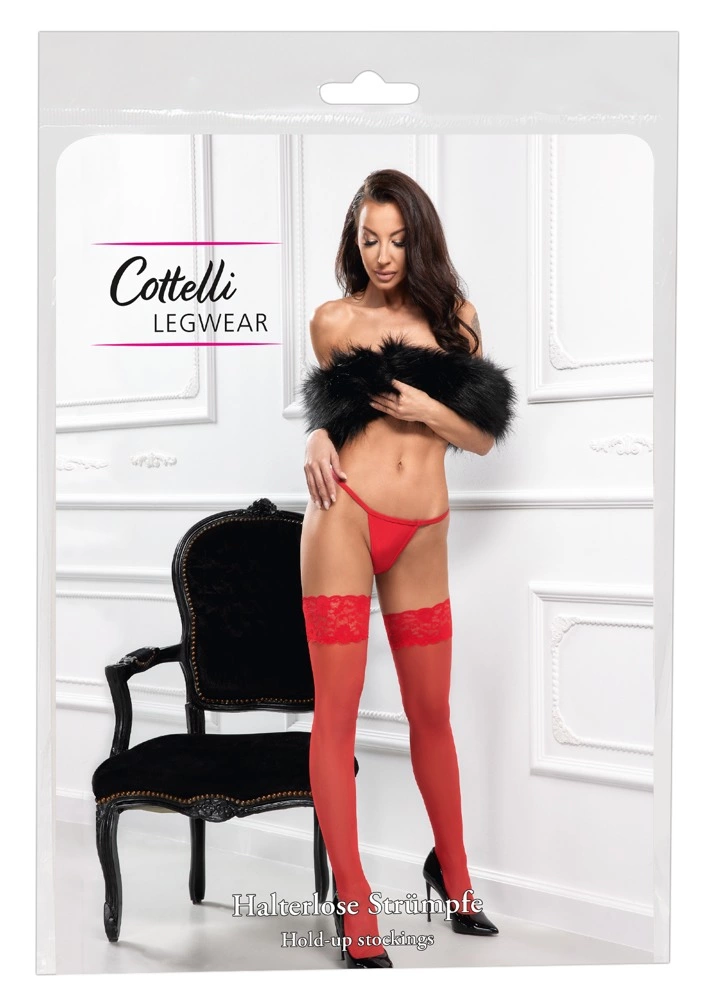 Cottelli Legwear savaime besilaikančios kojinės 20 den su 9 cm nėrinių viršumi, raudonos