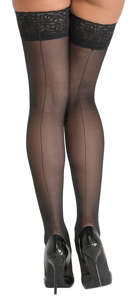 Cottelli Legwear savaime besilaikančios kojinės su siūle ir nėriniais, 20 DEN, juodos