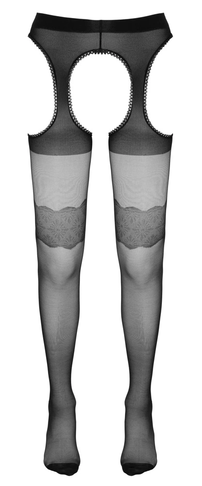 Cottelli Legwear pėdkelnės su išpjovomis ir prisiūtais laikikliais, 20 DEN, XL, juodos