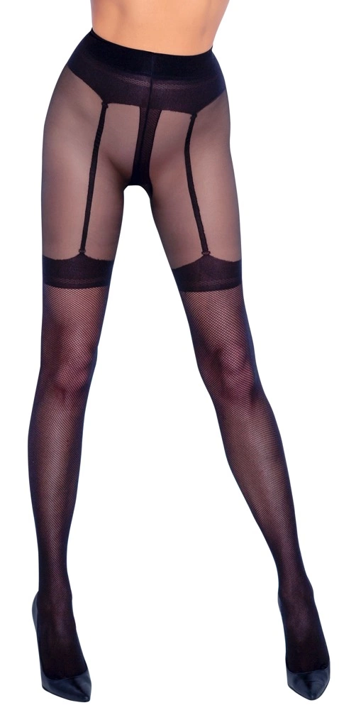 Cottelli Legwear pėdkelnės su atviru tarpkojiu ir laikiklių diržo raštu, juodos, 30 den