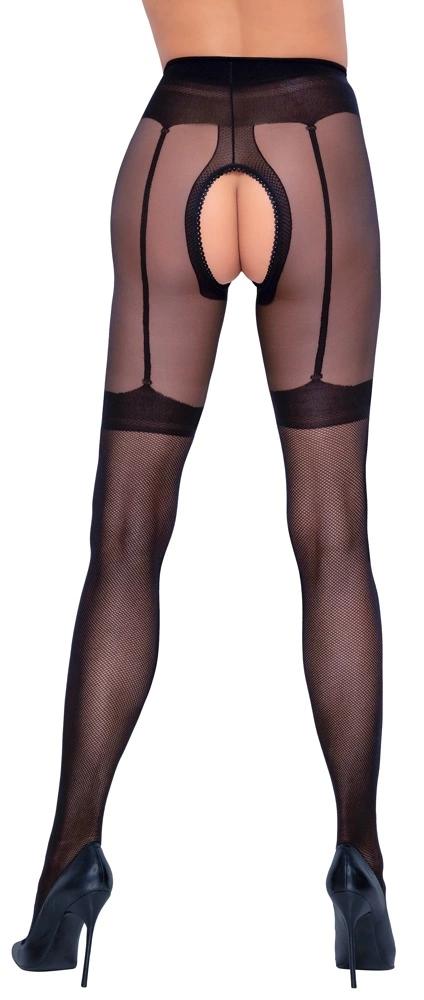 Cottelli Legwear pėdkelnės su atviru tarpkojiu ir laikiklių diržo raštu, juodos, 30 den