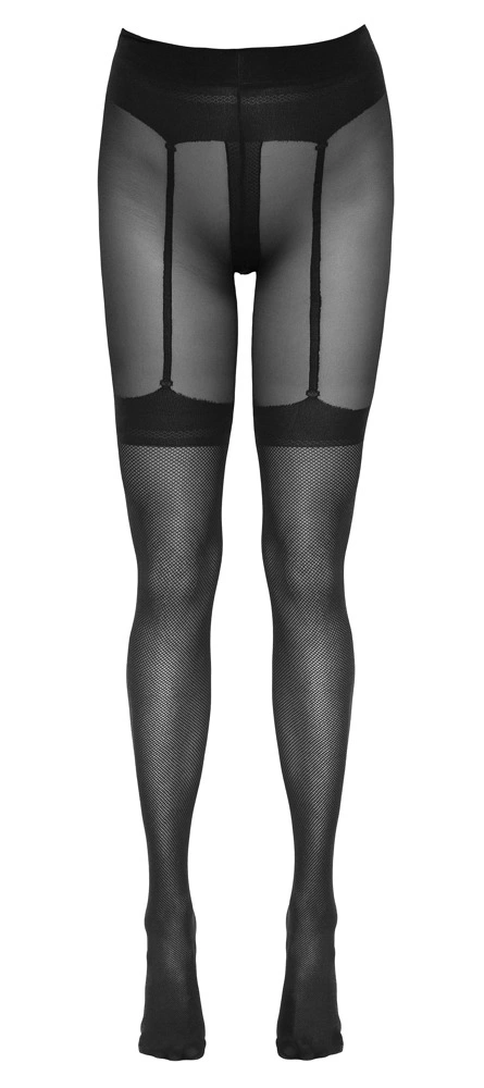 Cottelli Legwear pėdkelnės su atviru tarpkojiu ir laikiklių diržo raštu, juodos, 30 den