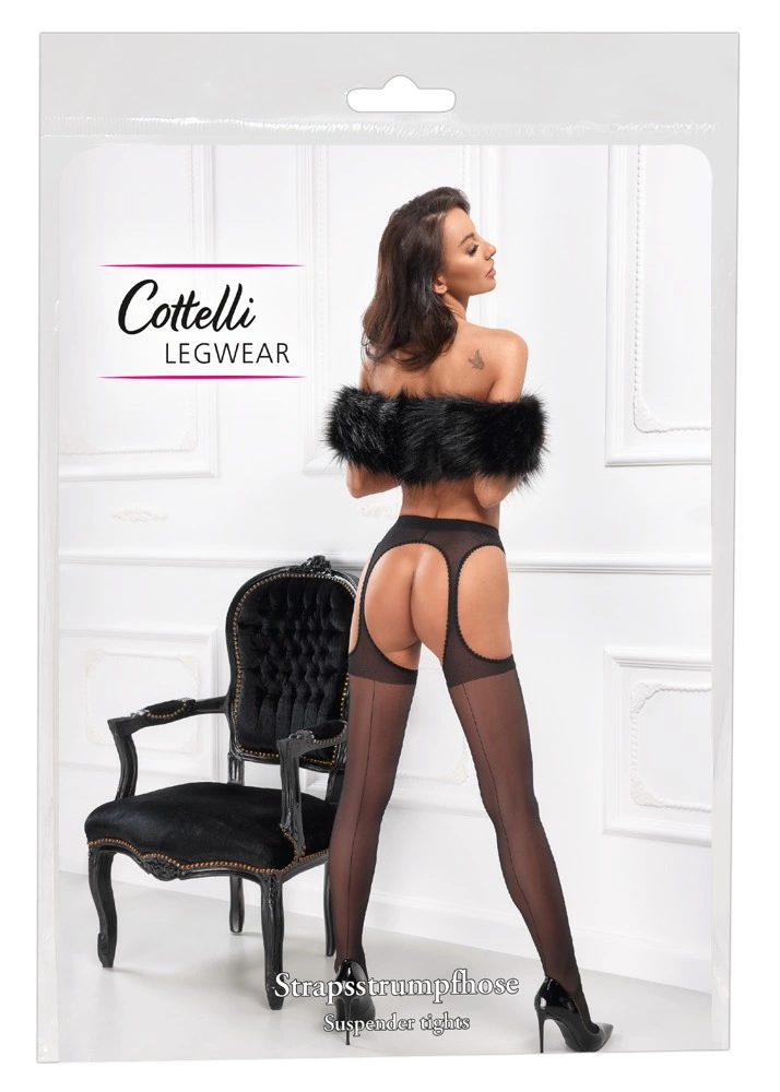 Cottelli Legwear kojinės su integruotu juosmeniu ir nėriniais, 20 den, juodos, 2 dydis