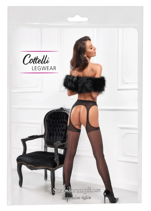 Cottelli Legwear kojinės su integruotu juosmeniu ir nėriniais, 20 den, juodos