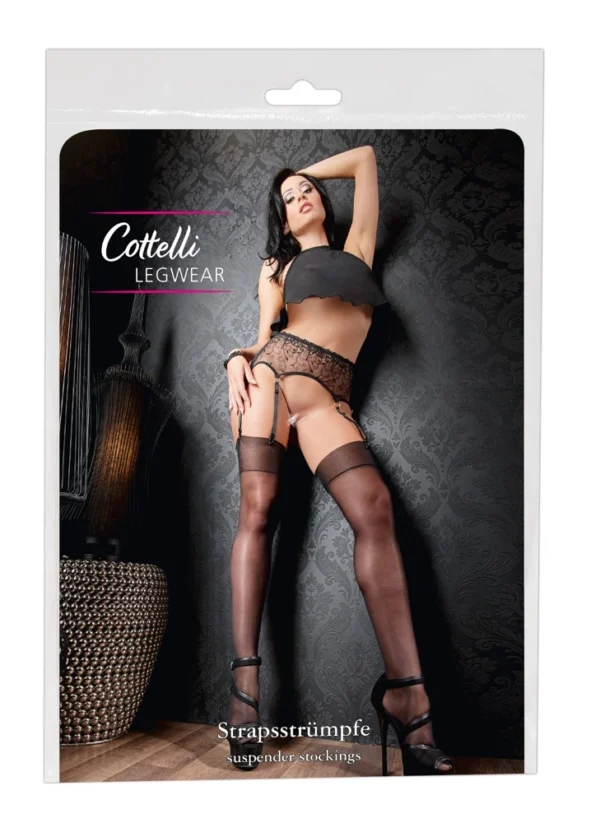 Cottelli Legwear šilkiškos kojinės laikikliui, 20 den, juodos