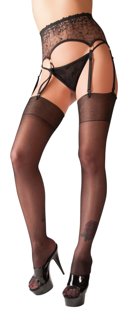 Cottelli Legwear šilkiškos kojinės laikikliui, 20 den, juodos