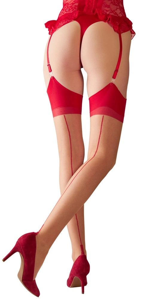 Cottelli Legwear kojinės su raudona siūle, kūno spalvos, dydis 5