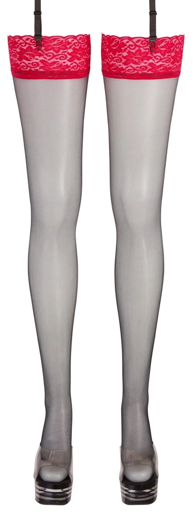 Cottelli Legwear kojinės su raudonais nėriniais, juodos, 20 den, 8 dydis