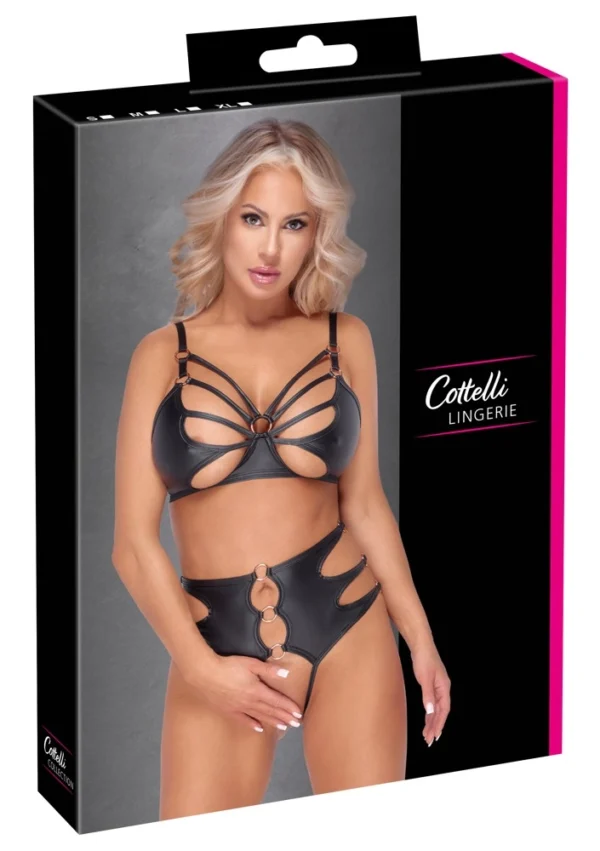 Cottelli Lingerie liemenėlė ir aukšto juosmens kelnaitės su atviru tarpkojiu, juodos, S