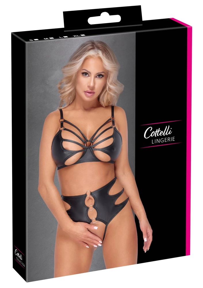 Cottelli Lingerie liemenėlė ir aukšto juosmens kelnaitės su atviru tarpkojiu, juodos, S