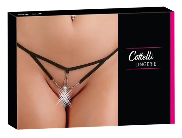 Cottelli Collection stringai iš juostelių su sidabriniais papuošimais, juodi, M/L