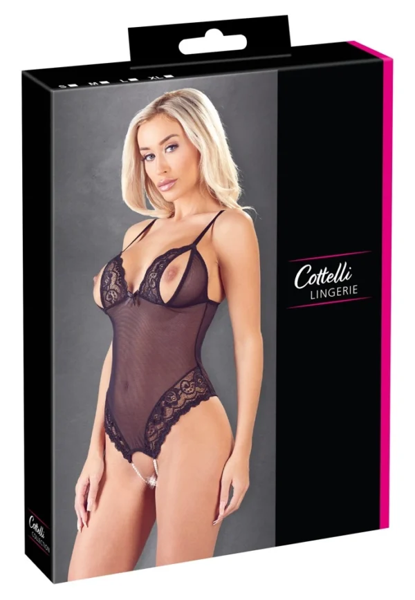 Cottelli Collection nėriniuotas bodis su powernet tinkleliu, juodas, L