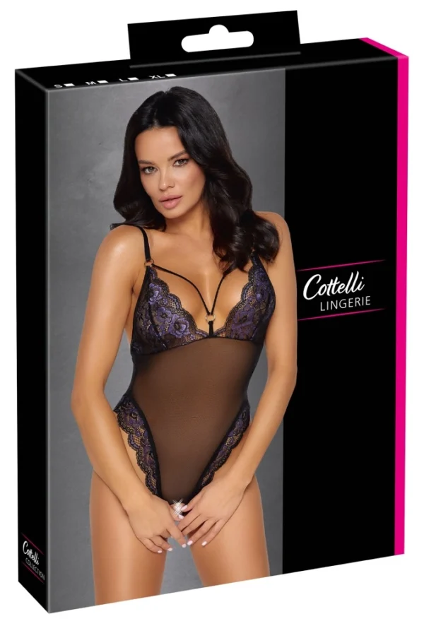 Cottelli Lingerie tinklinis bodis su nėriniais, juodas, M
