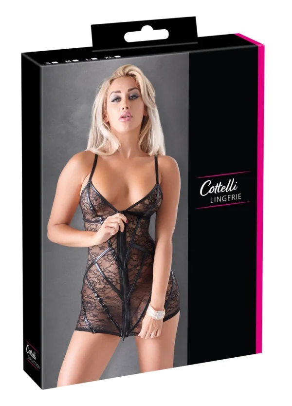 Cottelli Lingerie nėriniuota suknelė su užtrauktuku, juoda, XL