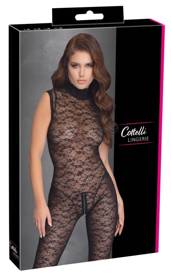 Cottelli Lingerie nėriniuotas kombinezonas be rankovių su užtrauktuku, juodas, L