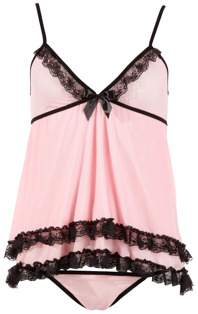 Cottelli Lingerie rožiniai naktinukai su nėriniais ir stringais, M