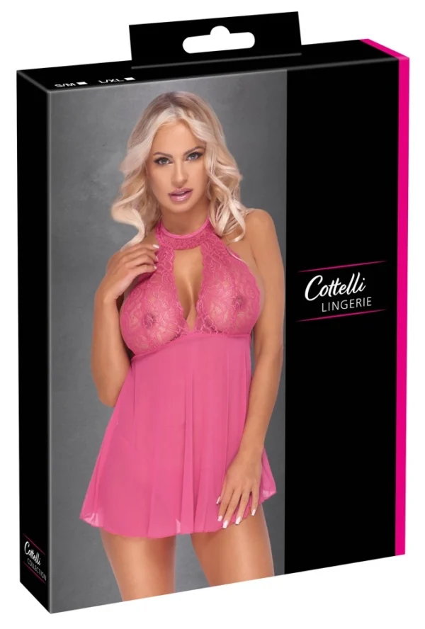 Cottelli Lingerie naktinukai su nėriniais ir stringai, rožiniai, L/XL