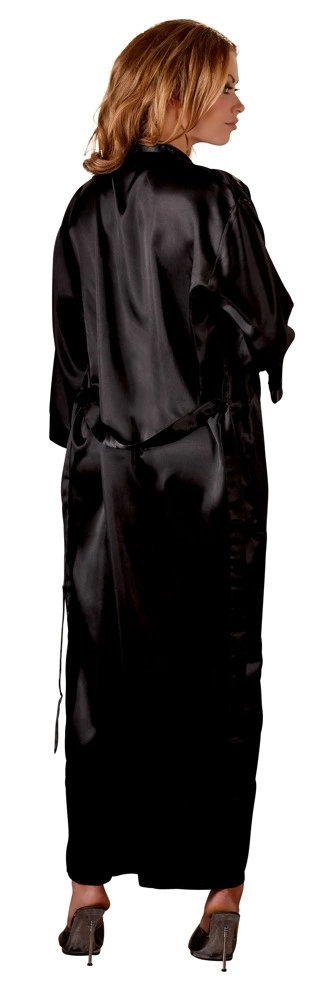 Cottelli Collection ilgas juodas satininis chalatas su diržu, 2XL/3XL