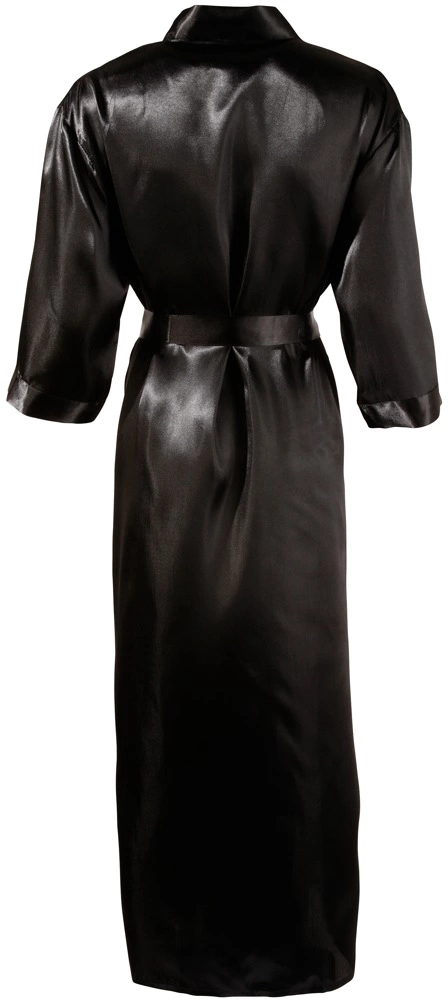 Cottelli Collection ilgas juodas satininis chalatas su diržu, 2XL/3XL