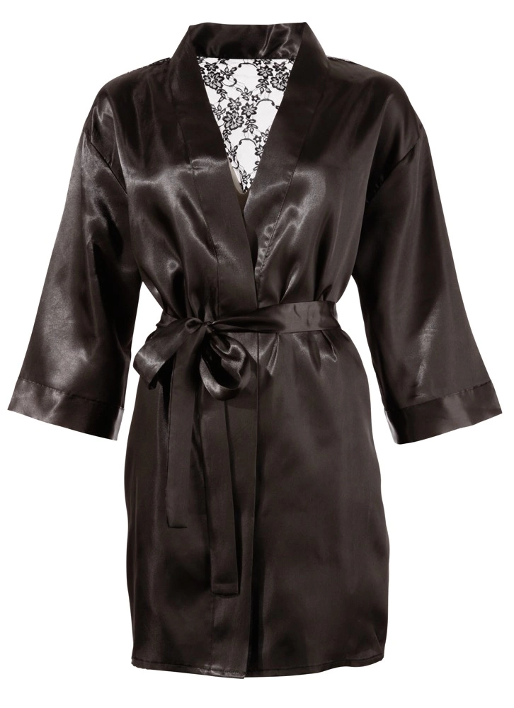 Cottelli Lingerie satino ir nėrinių chalatas kimono stiliaus, juodas, S/M
