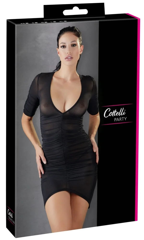 Cottelli pusiau permatoma mini suknelė su raukiniais, juoda, S