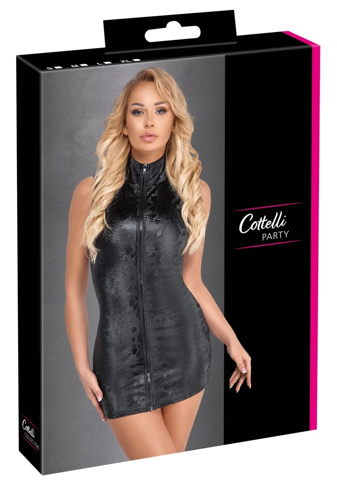 Cottelli Party mini suknelė be rankovių su gyvatės odos efektu ir užtrauktuku, juoda, S
