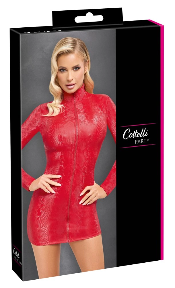 Cottelli Party mini suknelė su gyvatės odos efektu ir užtrauktuku, raudona, XL