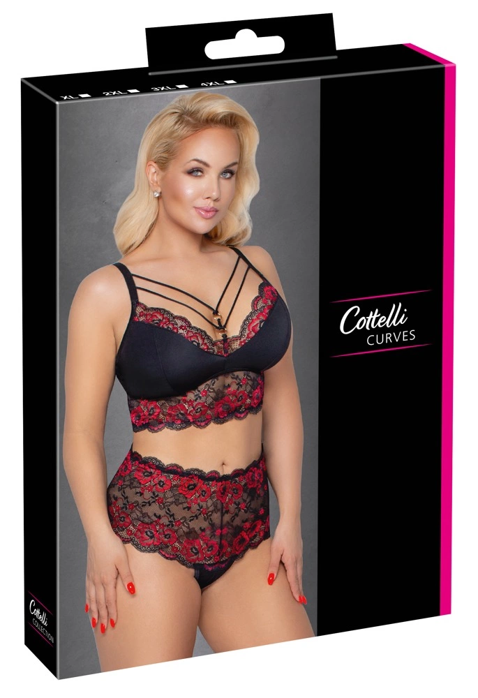 Cottelli Curves apatinio trikotažo komplektas su nėriniais, juodas, 2XL