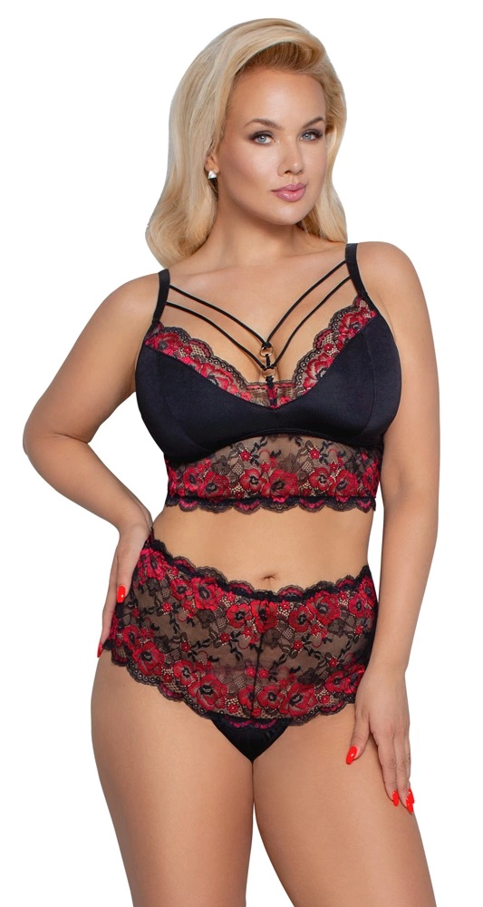 Cottelli Curves apatinio trikotažo komplektas su nėriniais, juodas, 2XL