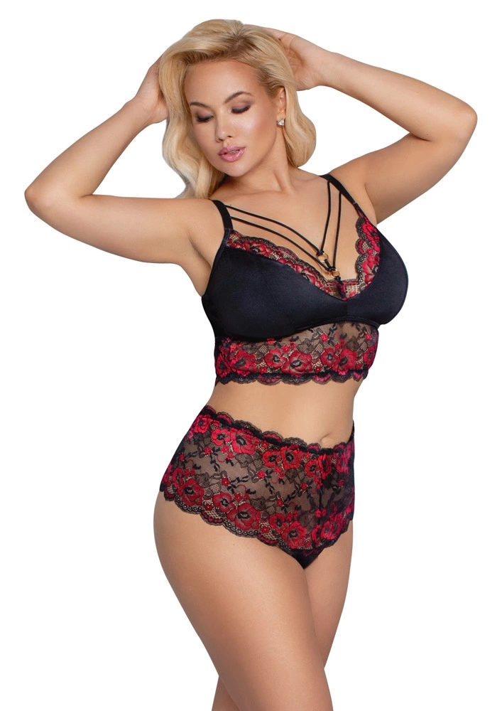 Cottelli Curves apatinio trikotažo komplektas su nėriniais, juodas, 2XL