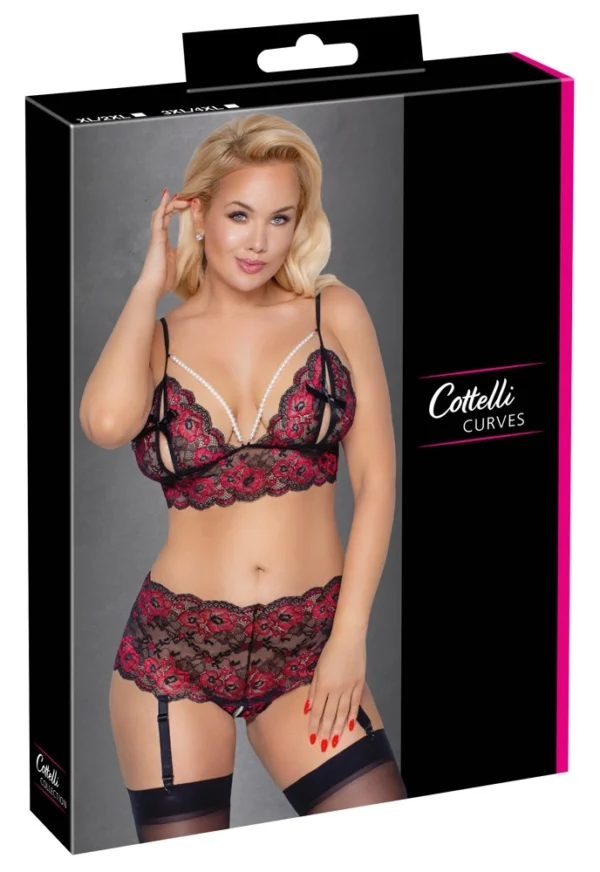 Cottelli CURVES nėriniuotas komplektas su perlais, dviejų atspalvių, 3XL/4XL