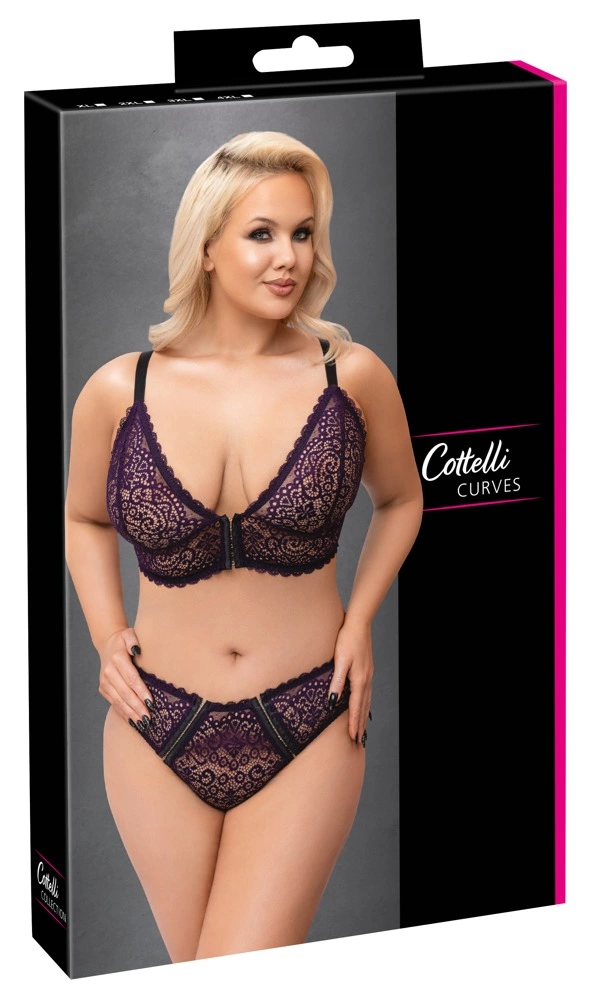 Cottelli nėriniuotas komplektas: braletė ir kelnaitės, violetinis, XL