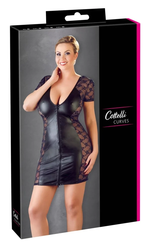 Cottelli Curves suknelė su nėriniais ir dvipusiu užtrauktuku, juoda, 4XL