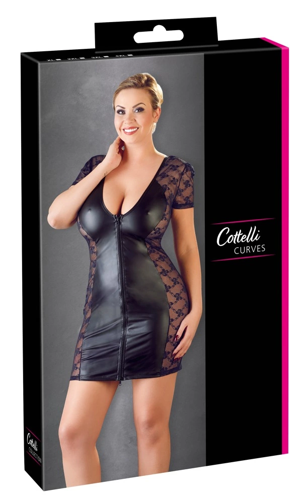 Cottelli Curves suknelė su nėriniais ir dvipusiu užtrauktuku, juoda, 4XL