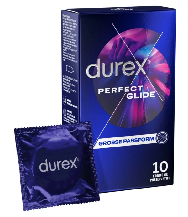 Durex Perfect Glide prezervatyvai su papildomu lubrikantu, 56 mm, 10 vnt.