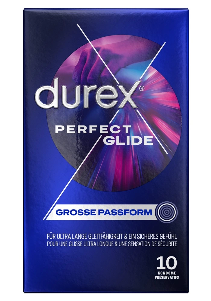 Durex Perfect Glide prezervatyvai su papildomu lubrikantu, 56 mm, 10 vnt.
