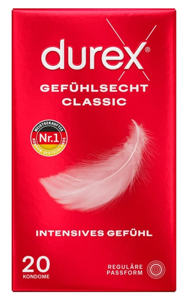 Durex Classic latekso prezervatyvai, 20 vnt., 56 mm
