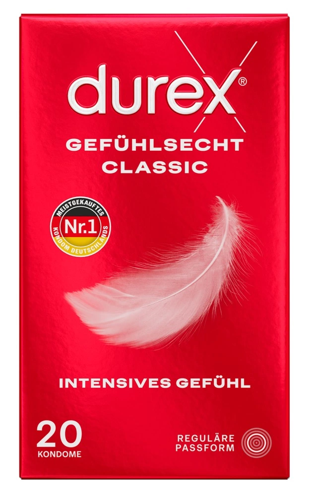 Durex Classic latekso prezervatyvai, 20 vnt., 56 mm